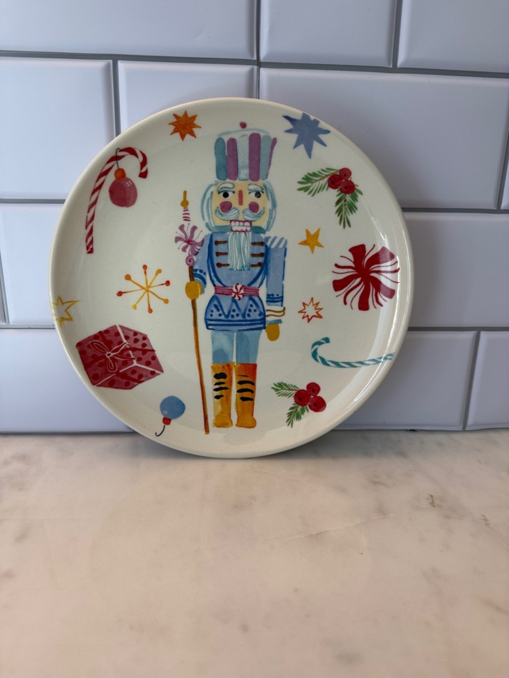 Festive Nutcracker Ceramic Dinner Plate - Multi 8 in Diameter